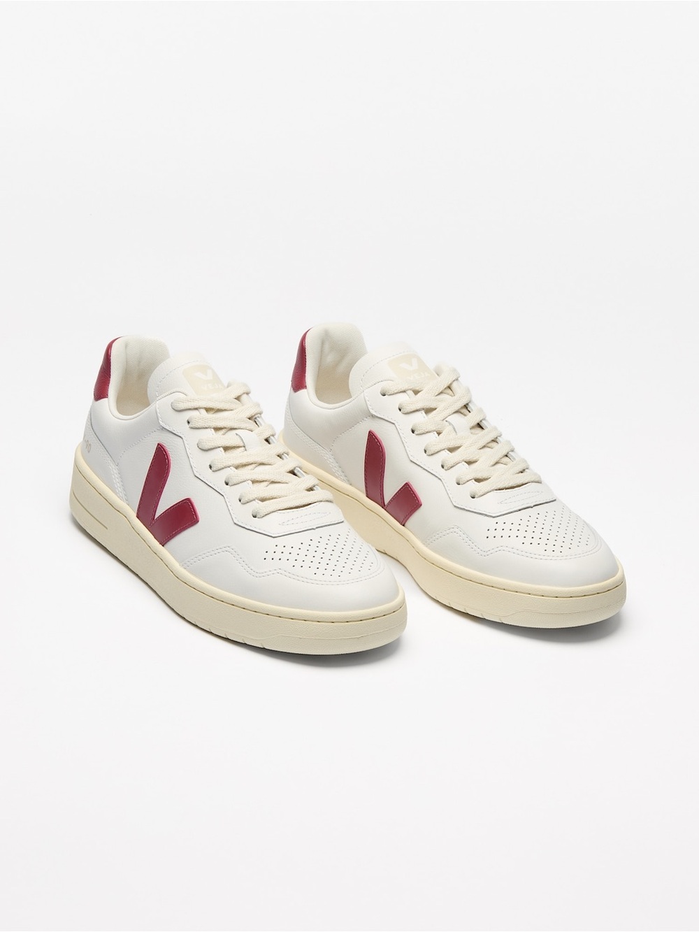 VEJA Womens V-90 Leather White Marsala Size 6 New in Box Red/White Leather Shoes